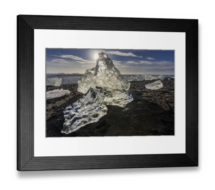 Framed Print : Scattered ice from icebergs on black sand beach at Joklusarlon, Iceland Framed Print : Scattered ice from icebergs on black sand beach at Joklusarlon, Iceland