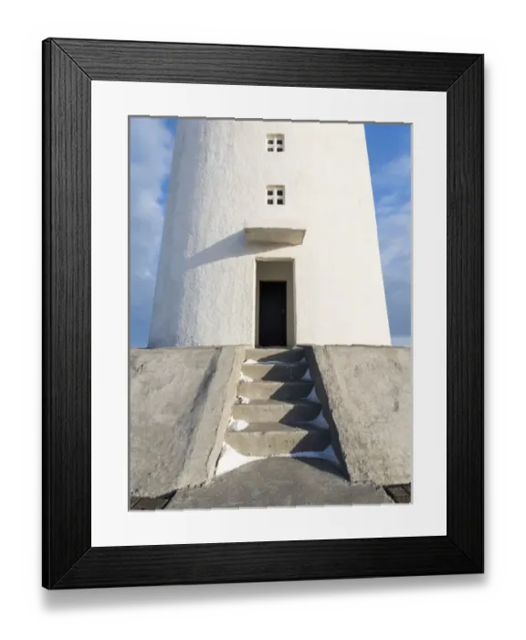 Framed Print : Cape Gardskagi with lighthouse and local museum during winter on the Reykjanes peninsula