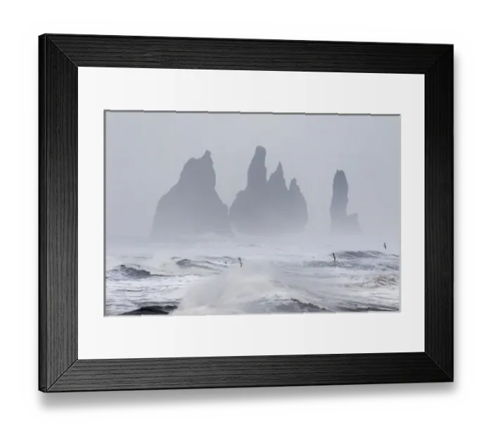 Framed Print : North Atllantic coast near Vik y Myrdal during a winter storm with heavy gales