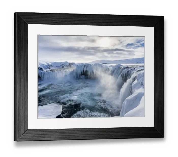 Framed Print : Godafoss one of the iconic waterfalls of Iceland during winter. europe, northern europe Framed Print : Godafoss one of the iconic waterfalls of Iceland during winter. europe, northern europe