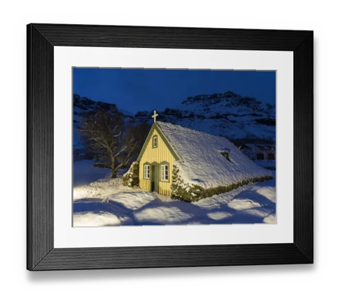 Framed Print : Hofskirkja, the historic church of village Hof near Vatnajoekull NP during winter Framed Print : Hofskirkja, the historic church of village Hof near Vatnajoekull NP during winter