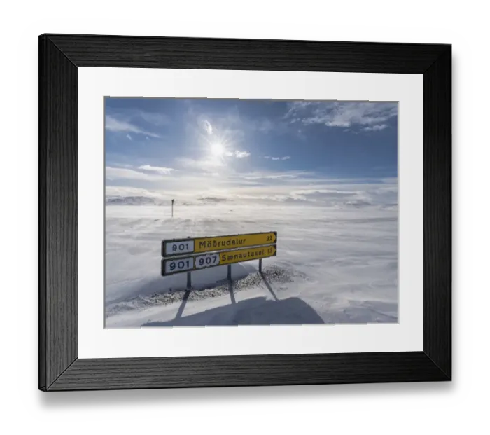 Framed Print : The Highland of Iceland close to the ring road during winter in stormy and sunny weather conditions