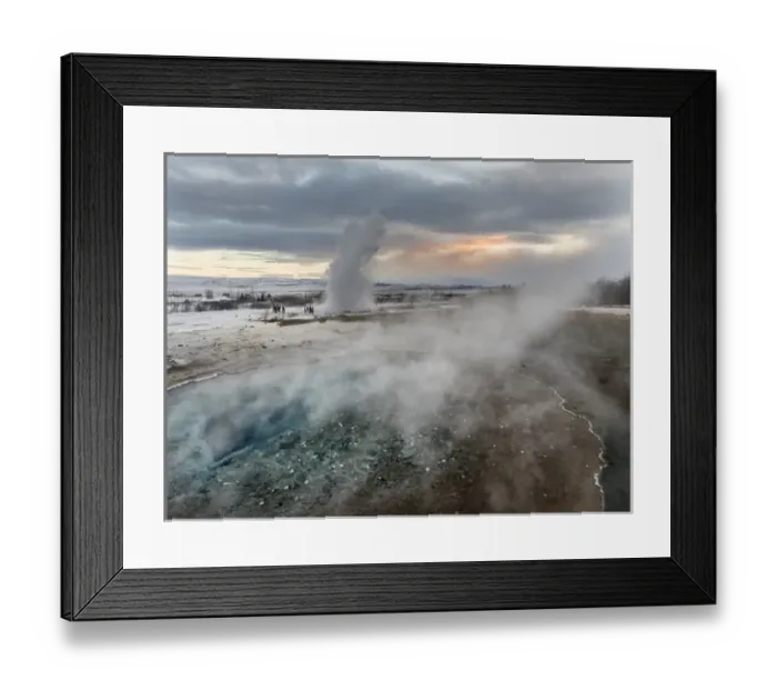 Framed Print : The geothermal area Haukadalur part of the touristic route Golden Circle during winter Framed Print : The geothermal area Haukadalur part of the touristic route Golden Circle during winter