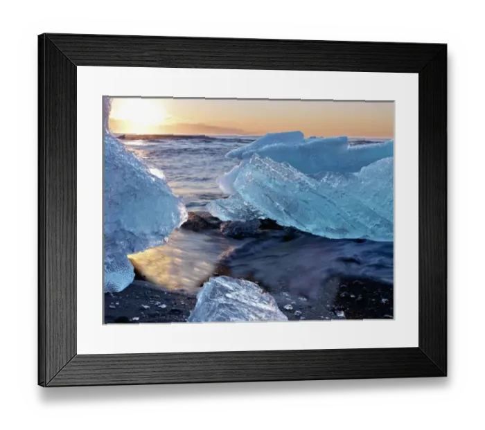 Framed Print : Sunrise and iceberg formation on the beach at Jokulsarlon, Iceland Framed Print : Sunrise and iceberg formation on the beach at Jokulsarlon, Iceland