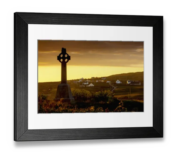 Framed Print : Inishmore Island. Aran Islands. Ireland. Celtic cross in sunset
