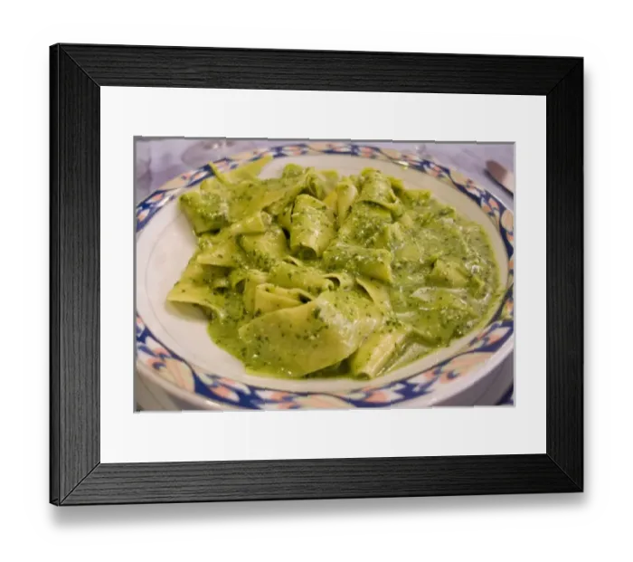 Framed Print : Europe, Italy, Camogli. Plate of pasta with pesto sauce