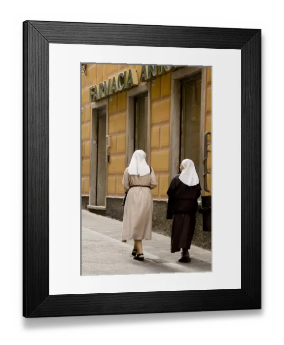 Framed Print : Europe, Italy, Camogli. Two nuns walk along the Via Republica area of town. Credit as Framed Print : Europe, Italy, Camogli. Two nuns walk along the Via Republica area of town. Credit as