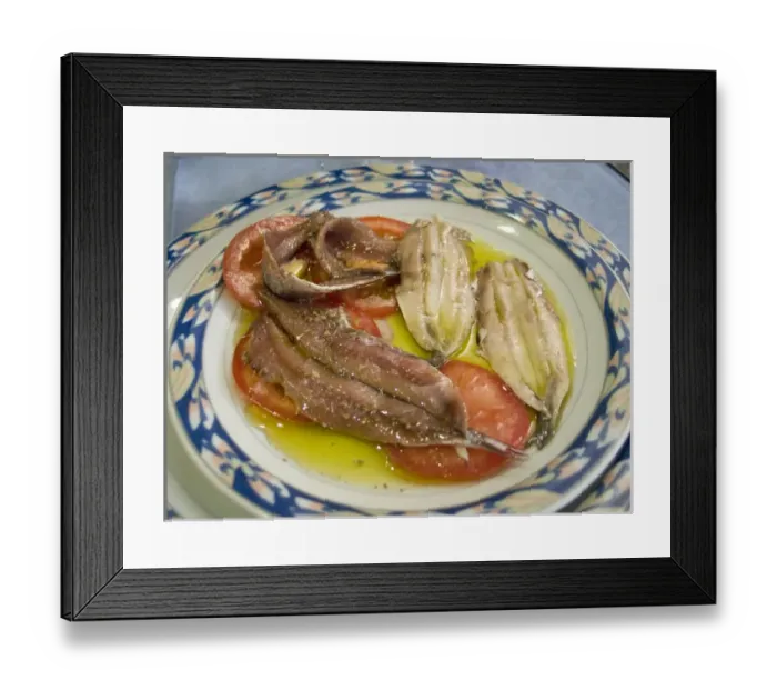 Framed Print : Europe, Italy, Camogli. Plate of anchovies