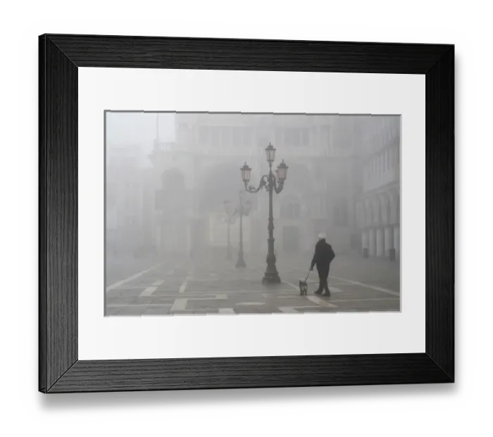 Framed Print : Europe, Italy, Venice. A man walks his dog in San Marco Square near the Doge s Framed Print : Europe, Italy, Venice. A man walks his dog in San Marco Square near the Doge s