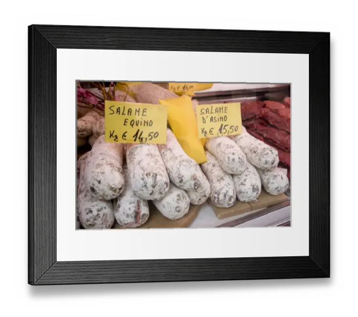 Framed Print : Europe, Italy, Venice. Horse meat products for sale at market Framed Print : Europe, Italy, Venice. Horse meat products for sale at market