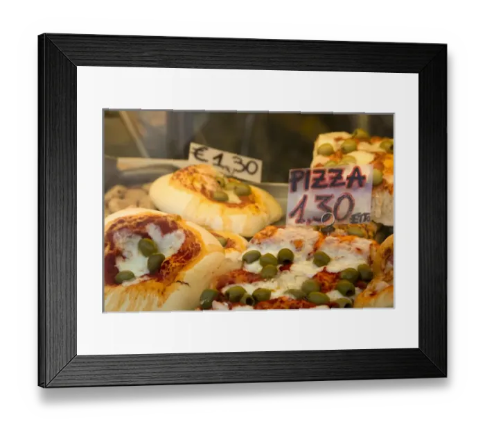 Framed Print : Europe, Italy, Venice. Pizza slices for sale seen through a store window. Credit as Framed Print : Europe, Italy, Venice. Pizza slices for sale seen through a store window. Credit as