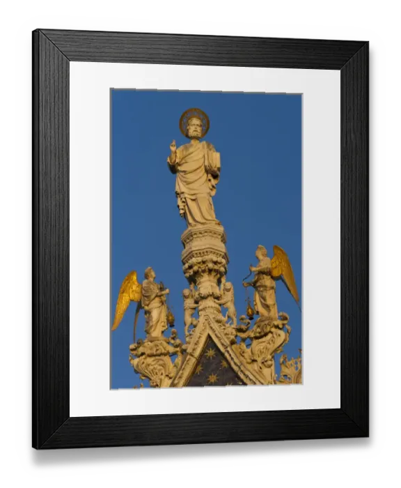 Framed Print : Europe, Italy, Venice. Detail of statue of Christ on facade of San Marco Basilica