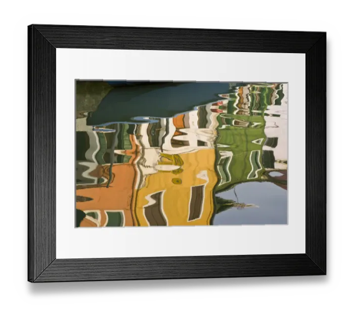 Framed Print : Europe, Italy, Burano. Colorful houses reflecting on canal Framed Print : Europe, Italy, Burano. Colorful houses reflecting on canal
