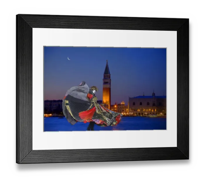 Framed Print : Europe, Italy, Venice. Composite of woman in Carnival costume and San Marco Square