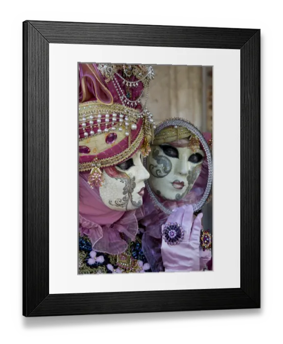 Framed Print : Reflection in mirror Venice at Carnival Time, Italy