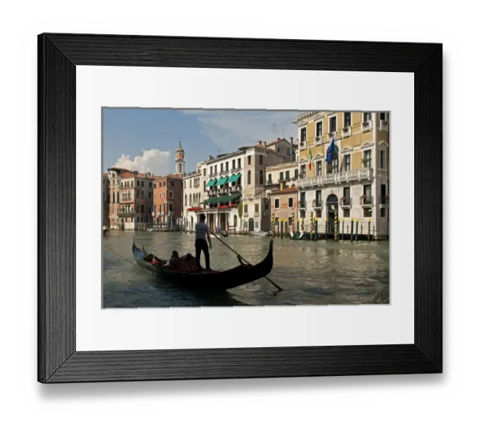 Framed Print : Italy, Venice. Tourists ride in a gondola on the Grand Canal of Venice