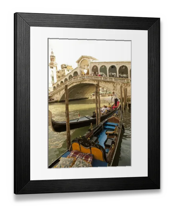 Framed Print : Italy; Venice. Tourists ride in gondolas on the Grand Canal near the Rialto Bridge Framed Print : Italy; Venice. Tourists ride in gondolas on the Grand Canal near the Rialto Bridge