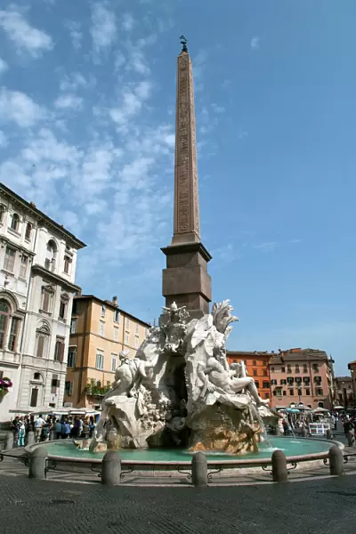 Italy, Rome. Gian Lorenzo Berninias famous Fontana dei Quattro Fiumi or Fountain
