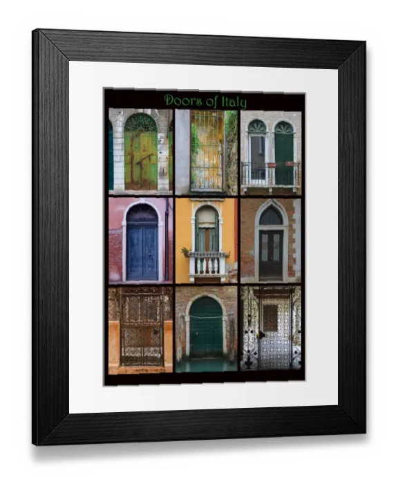 Framed Print : A poster featuring doors found throughout northern Italy Framed Print : A poster featuring doors found throughout northern Italy