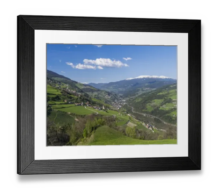Framed Print : Eisack valley near Klausen, view towards Klausen and the brenner pass (brennero). Europe Framed Print : Eisack valley near Klausen, view towards Klausen and the brenner pass (brennero). Europe