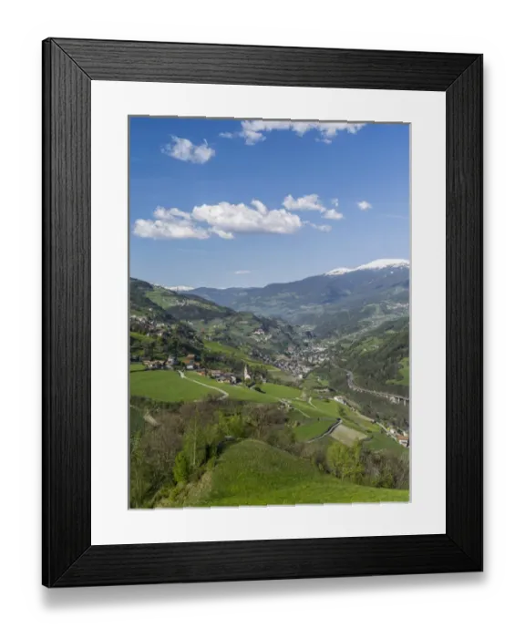 Framed Print : Eisack valley near Klausen, view towards Klausen and the brenner pass (brennero). Europe Framed Print : Eisack valley near Klausen, view towards Klausen and the brenner pass (brennero). Europe