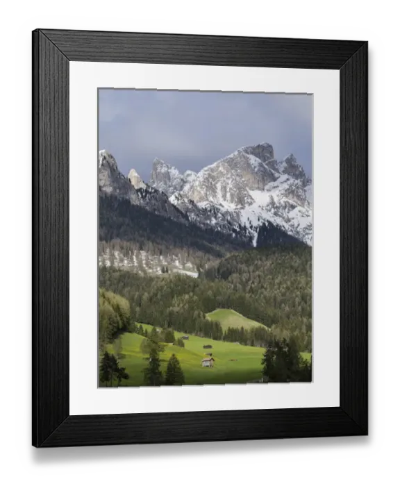 Framed Print : Rosengarten or Catinaccio mountain range in the dolomites of South Tyrol after a Framed Print : Rosengarten or Catinaccio mountain range in the dolomites of South Tyrol after a