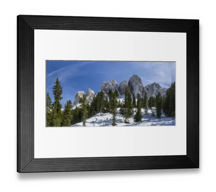 Framed Print : The peaks of the Geisler mountain range in valley Villnoess after a snow strom in spring Framed Print : The peaks of the Geisler mountain range in valley Villnoess after a snow strom in spring