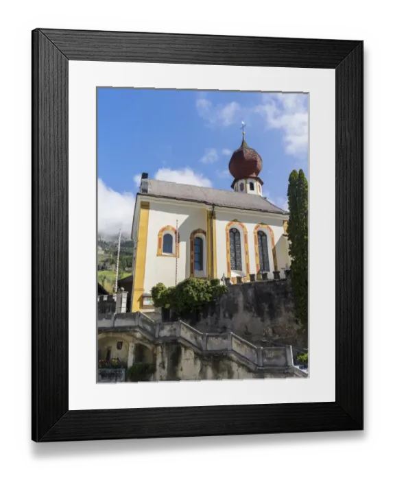Framed Print : Parish church Sankt Georg (Saint George) in Tiers, Tierser valley