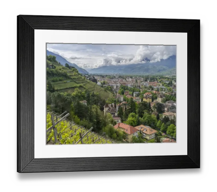 Framed Print : View over the city of Meran (Merano) and the Etsch Valley during spring. Europe
