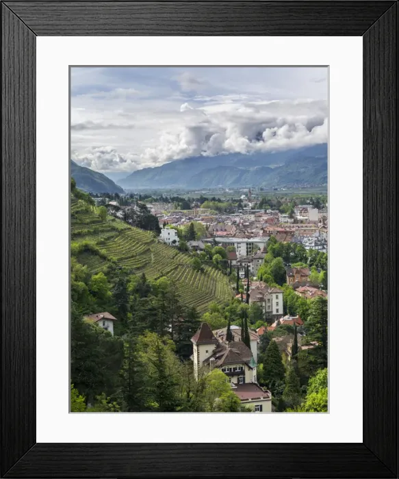 Framed Print : View over the city of Meran (Merano) and the Etsch Valley during spring. Europe