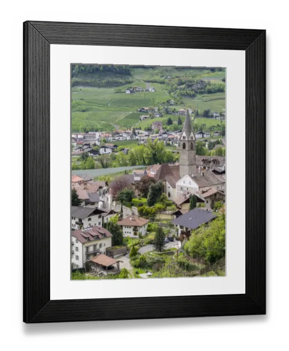 Framed Print : Village of Algund (lagundo) in the valley of river Etsch surrounded by vineyards Framed Print : Village of Algund (lagundo) in the valley of river Etsch surrounded by vineyards