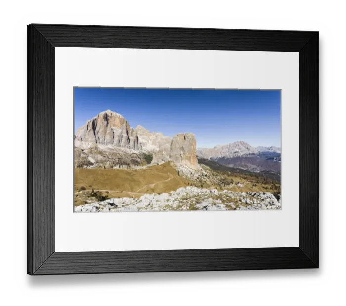 Framed Print : The peaks of Mount Tofane and the Cinque Torri (foreground) in the Dolomites of Cortina Framed Print : The peaks of Mount Tofane and the Cinque Torri (foreground) in the Dolomites of Cortina