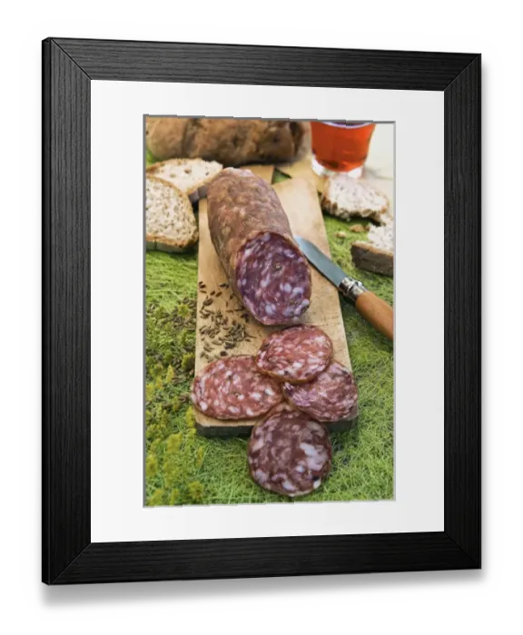 Framed Print : Finocchiona, tuscan salami with wild fennel seeds (Foeniculum vulgare), Florence Framed Print : Finocchiona, tuscan salami with wild fennel seeds (Foeniculum vulgare), Florence
