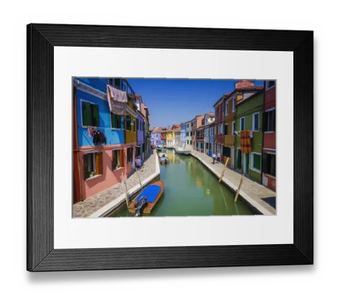 Framed Print : Colorful houses and canal, Burano, Veneto, Italy