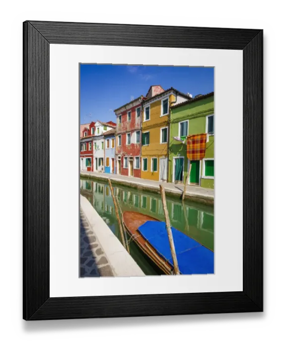 Framed Print : Colorful houses and canal, Burano, Veneto, Italy