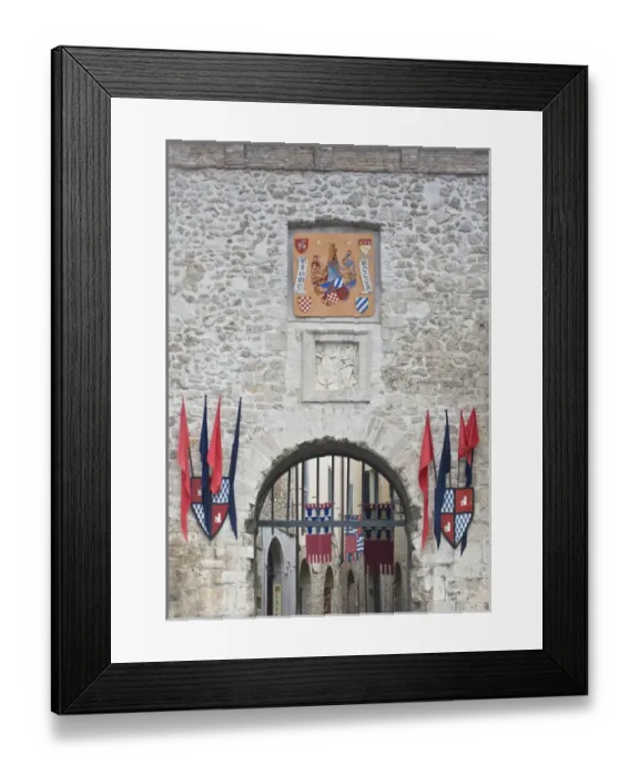 Framed Print : Europe, Italy, Umbria, San Gemini, City Gate Decorated for Jousting Festival Framed Print : Europe, Italy, Umbria, San Gemini, City Gate Decorated for Jousting Festival