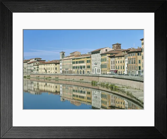 Framed Print : Europe, Italy, Tuscany, Pisa, Historic District Reflected in the River Arno