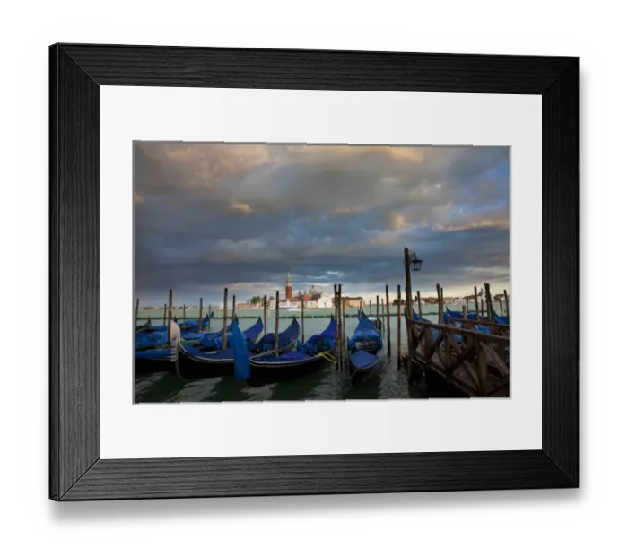 Framed Print : Euorpe; Italy; Venice; Gondolas tied up for the night