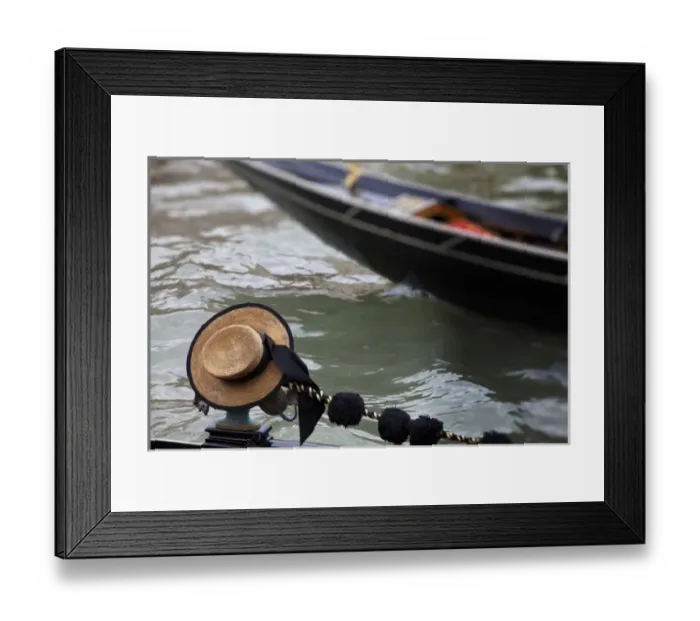 Framed Print : Euorpe; Italy; Venice; Gondalier Hat and Passing Gondola Framed Print : Euorpe; Italy; Venice; Gondalier Hat and Passing Gondola