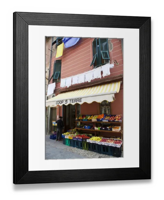 Framed Print : Europe; Italy; Vernazza; Market on Vernazzas main Street Framed Print : Europe; Italy; Vernazza; Market on Vernazzas main Street