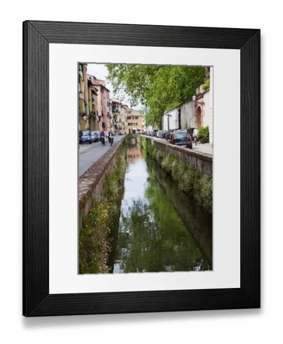 Framed Print : Europe; Italy; Lucca; Water channel Flowing through Lucca