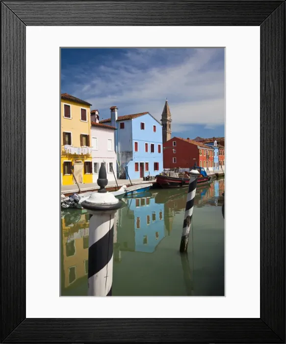 Framed Print : Europe; Italy; Burano; Bright Colored Homes Along the Canal Framed Print : Europe; Italy; Burano; Bright Colored Homes Along the Canal