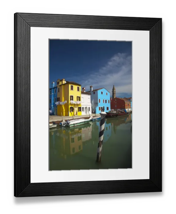 Framed Print : Europe; Italy; Burano; Bright Colored Homes Along the Canal