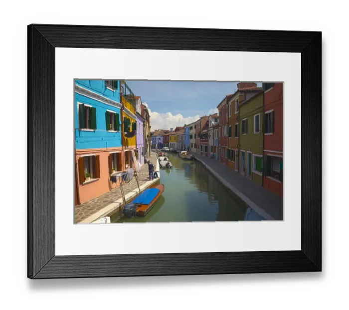 Framed Print : Europe; Italy; Burano; Bright Colored Homes Along the Canal Framed Print : Europe; Italy; Burano; Bright Colored Homes Along the Canal
