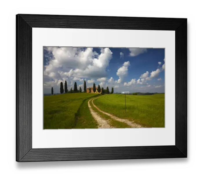 Framed Print : Europe; Italy; Tuscany; Pienza; Road Leading to Villa with Wheat Fields