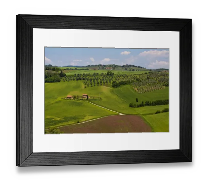 Framed Print : Europe; Italy; Tuscany; Pienza; Villa with Olive Groves and Wheat Fields