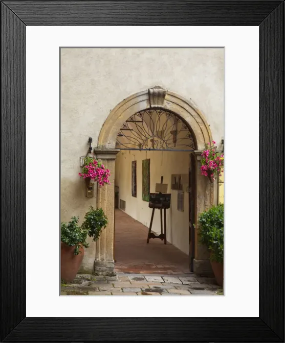Framed Print : Europe; Italy; Tuscany; Pienza; Doorway withFlowers Around them Framed Print : Europe; Italy; Tuscany; Pienza; Doorway withFlowers Around them