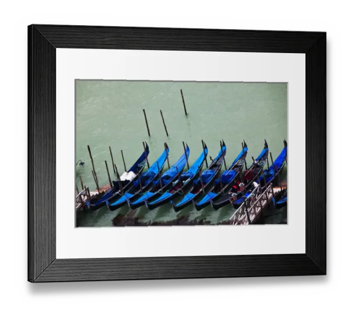 Framed Print : Euorpe; Italy; Venice; View of Gondolas Tied at dock from above