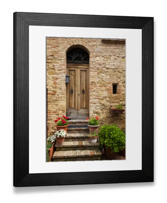 Framed Print : Europe; Italy; Tuscany; Pienza; Doorway withFlowers Around them Framed Print : Europe; Italy; Tuscany; Pienza; Doorway withFlowers Around them