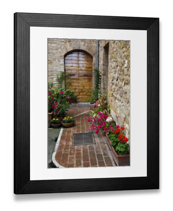 Framed Print : Europe; Italy; Tuscany; Pienza; Doorway withFlowers Around them Framed Print : Europe; Italy; Tuscany; Pienza; Doorway withFlowers Around them